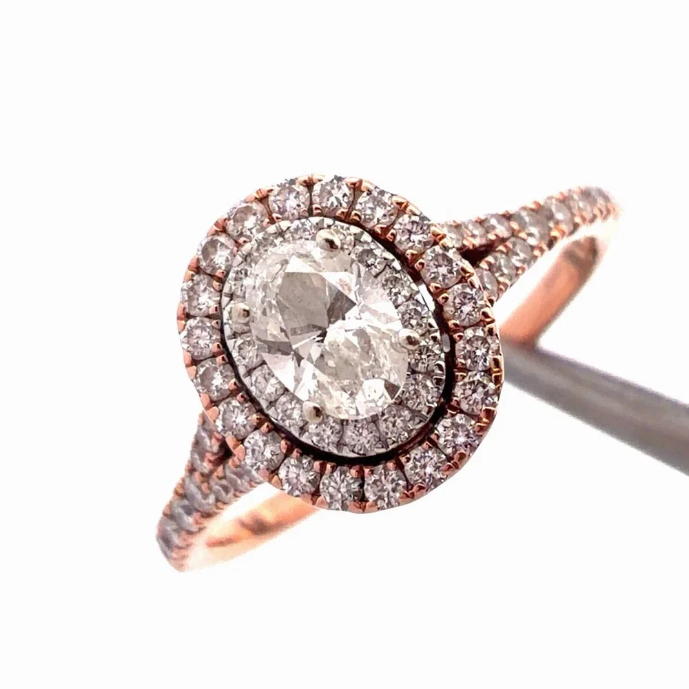 Neil Lane 14K Rose Gold Oval Diamond Double Halo Accented Engagement Ring